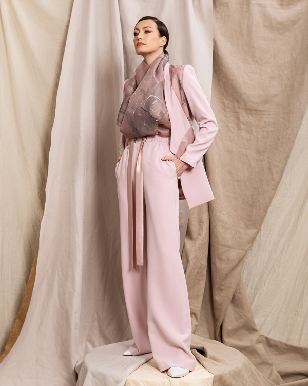 Blush oversized suit with painted scarf