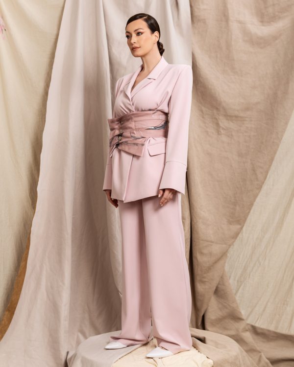 Blush oversize suit with painted corset