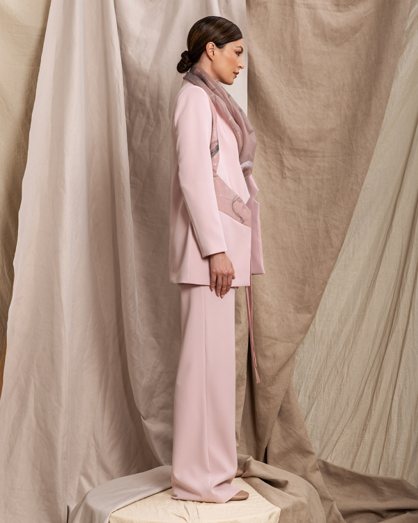 Blush oversized suit with painted scarf