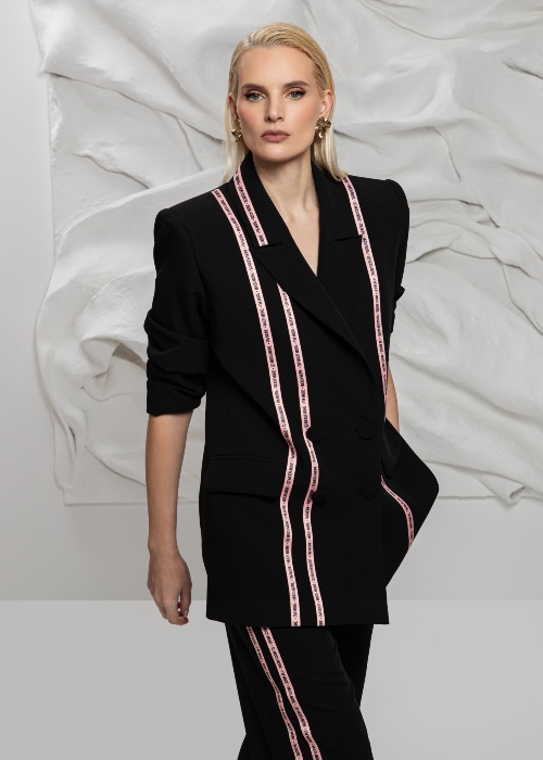 Black Oversized Suit with pink stripes